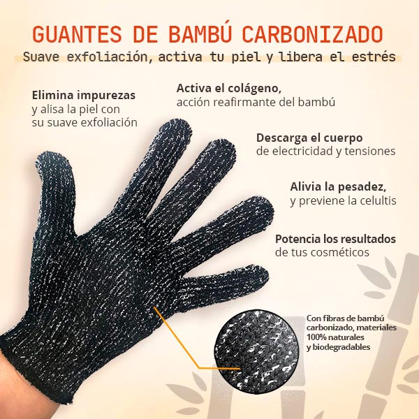 Guantes Exfoliantes Bamboo Carbonizado - Elimina impurezas, activa la circulación y potencia los efectos de los activos.